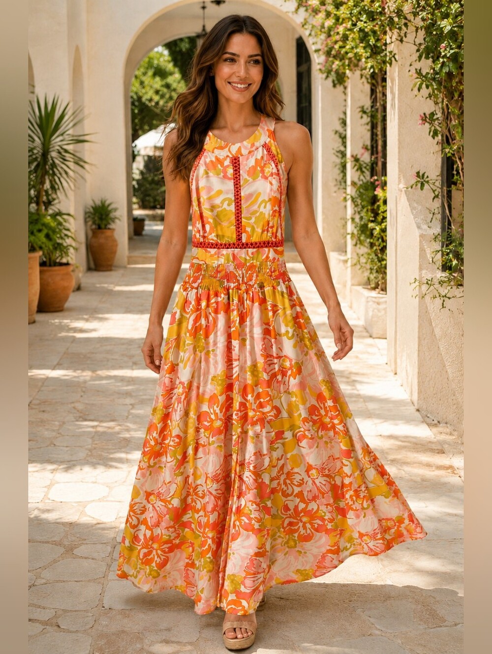 ABEL THE LABEL Floral Maxi Halter SUMMER Open Back Resort Dress Women's Size XS - Picture 11 of 11